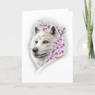 Cartão Cherry Blossom Wolf Greeting Card