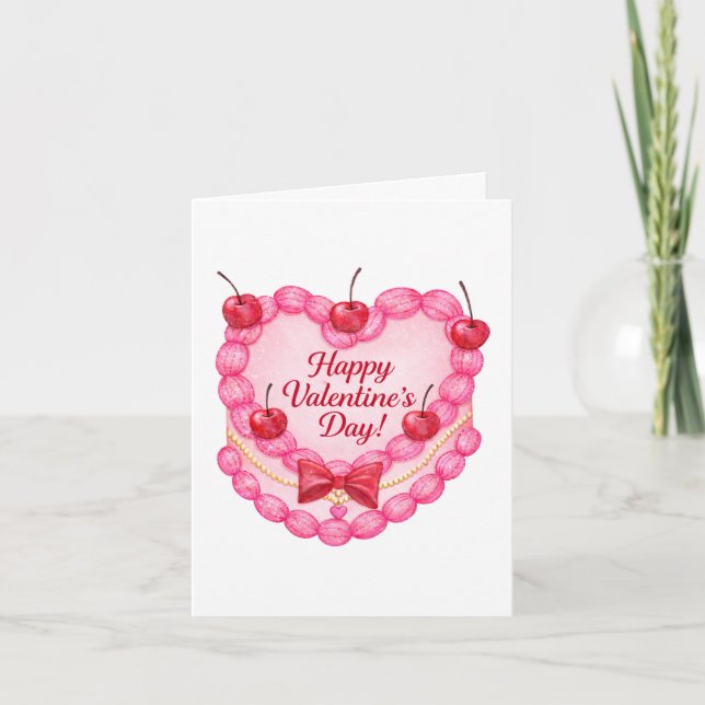 Cartão Cherry Sweet Valentine Cake Greeting Card (Frente)