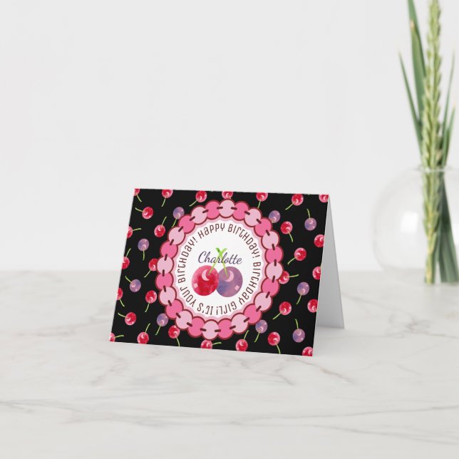 Cartão Cherry Watercolor Birthday (Frente)