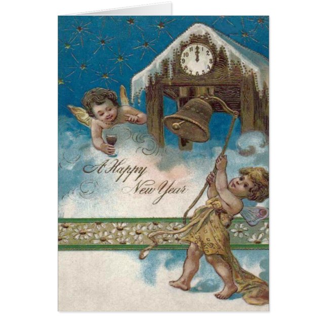 Cartão Cherub Angel Clock Midnight Daisars Stars (Frente)