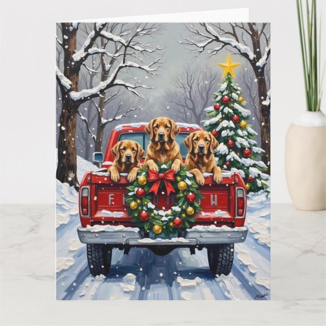 Cartão Chesapeake Bay Retriever Christmas Red Truck  (Frente)