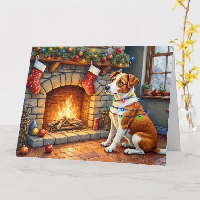 Cartão Chesapeake Bay Terrier Fireplace Christmas Lights (Flor Amarela)