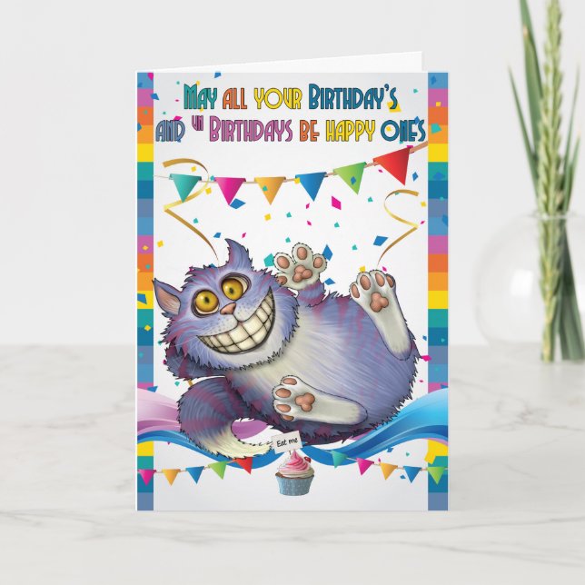 Cartão Cheshire Cat, Birthday Greeting Card, Wonderland (Frente)