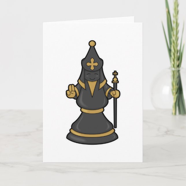 Cartão Chess piece Bishop at Chess with Staff (Frente)