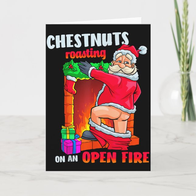 Cartão Chest Nuts Roasting Funny Naughty Santa Dirty Food (Frente)