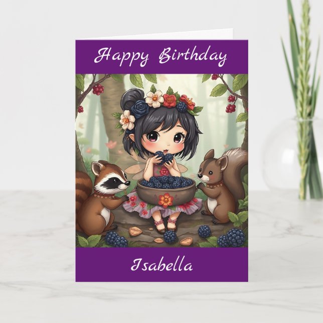 Cartão Chibi Fairy Birthday | Página de cores (Frente)
