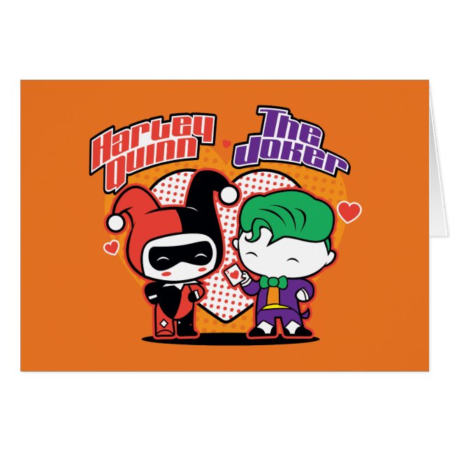 Cartão Chibi Harley Quinn & Chibi Joker Hearts (Frente Horizontal)