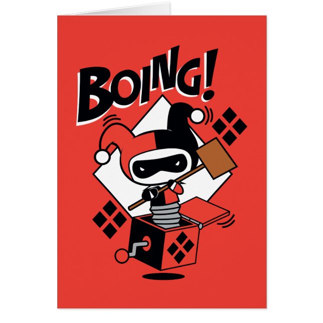 Cartão Chibi Harley-Quinn-In-A-Box Com Martelo (Frente)
