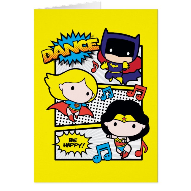 Cartão Chibi Heroes Dançando (Frente)