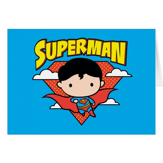 Cartão Chibi Superman Bolinhas Shield e Nome (Frente Horizontal)