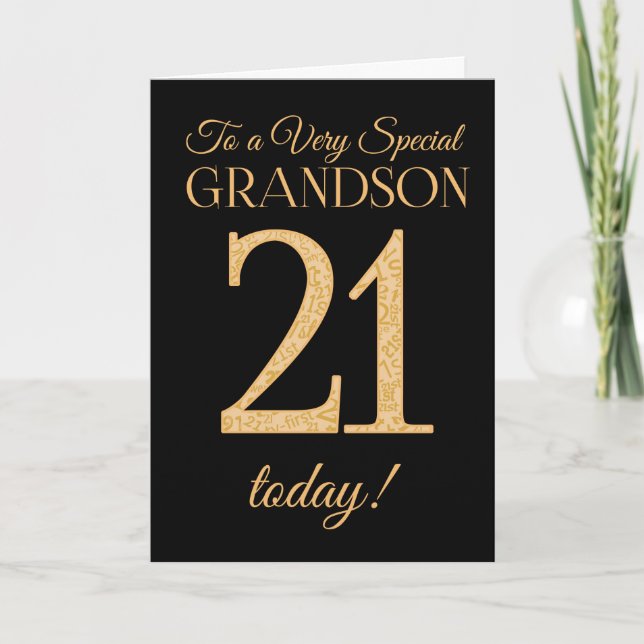 Cartão Chic 21st Gold-effect Black Grandson Birthday (Frente)