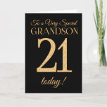 Cartão Chic 21st Gold-effect Black Grandson Birthday<br><div class="desc">A chic 21st Birthday Card for a 'Very Special Grandson',  with a number 21 composed of gold-effect numbers and the word 'Grandson',  in gold-effect,  on a black background. The inside message,  which you can change if you wish,  is 'Happy Birthday'</div>