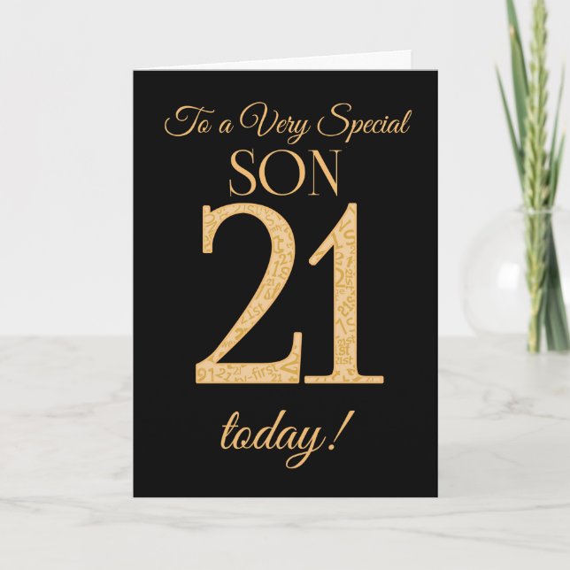 Cartão Chic 21st Gold-effect on Black, for Son Birthday (Frente)