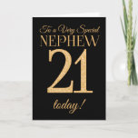 Cartão Chic 21st Gold-effect on Black, Nephew Birthday<br><div class="desc">A chic 21st Birthday Card for a 'Very Special Nephew',  with a number 21 composed of gold-effect numbers and the word 'Great-Grandson',  in gold-effect,  on a black background. The inside message,  which you can change if you wish,  is 'Happy Birthday'</div>