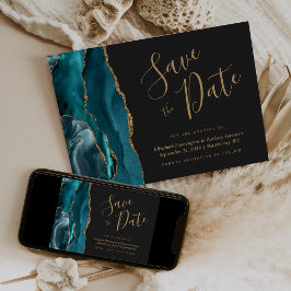 Cartão Chic Azul Turquesa Dourado Ágata Escuro par