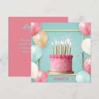 Cartão Chic Balloons & Candlelit - Bolo Editável de Anive