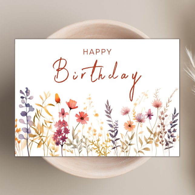 Cartão Chic Boho Wildflower Theme Happy Birthday Script (Criador carregado)