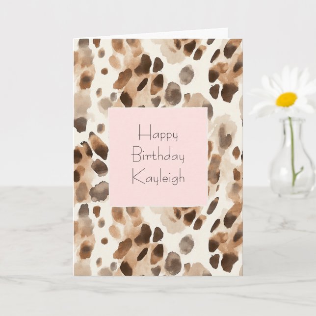Cartão Chic Cream Brown Leopard Animal Pink Birthday (Planta pequena)