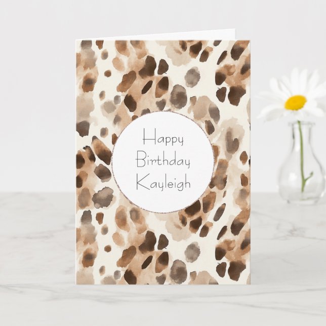 Cartão Chic Cream Brown Leopard Animal Print Aniversário (Planta pequena)