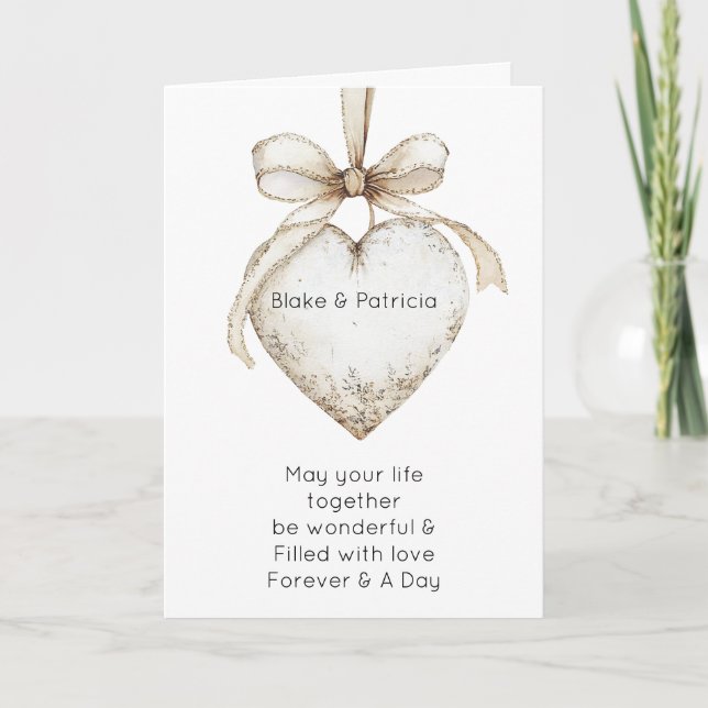 Cartão Chic Cream Grey Hearts Ornaments Wedding (Frente)