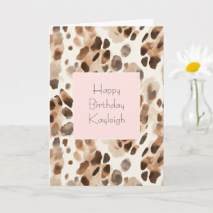 Cartão Chic Creme Leopardo Marrom Animal Rosa Aniversário