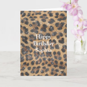 Cartão Chic Creme Marrom Estampa de Leopardo Animal Brilh