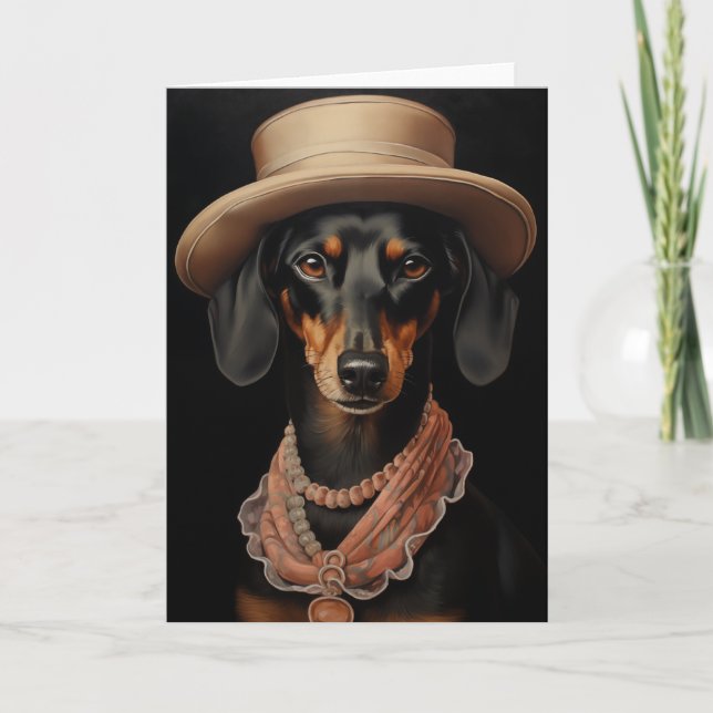 Cartão Chic Dachshund Com Cream Hat (Frente)