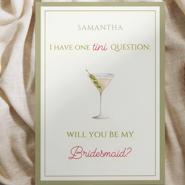Cartão Chic Dirty Martini-Themed Bridesmaid Proposta (Ask your bestie in style with this martini-themed Bridesmaid proposal card—trendy, fun, and chic.)