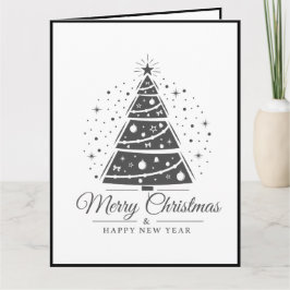 Cartão Chic Elegant Black White Merry Christmas Tree     