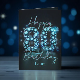 Cartão Chic Elegant Sapphire Blue e Black 80 Birthday