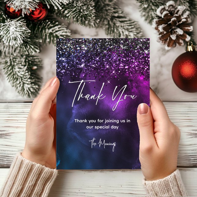 Cartão Chic elegante obrigado de mármore roxo azul (Criador carregado)