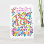 Cartão Chic Floral 18th Birthday for Granddaughter<br><div class="desc">A very pretty,  floral 18th Birthday Card for a 'Very Special Granddaughter',  with a Candy Pink and Green number 18 and the word 'Step Daughter in Candy Pink',  with clusters of bright flowers and butterflies and 'Happy Birthday' in all the colours of the rainbow.</div>