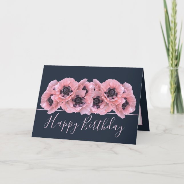 Cartão Chic Floral Bouquet Pink Poppy Botanical Birthday (Frente)