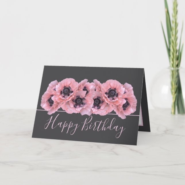 Cartão Chic Floral Bouquet Pink Poppy Botanical Birthday (Frente)