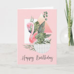 Cartão Chic Funny Tropical Rosa Rosa Flamingo Aniversário<br><div class="desc">Impressionante e elegante, esta carta de aniversário tropical para ela apresenta um flamingo rosa gracioso arranjado numa colagem tropical com formas geométricas em camadas e folhagem tropical. O texto de aniversário feliz é escrito em um estilo manuscrito adorável. O texto do cartão dentro pode ser mantido "no estado em que...</div>