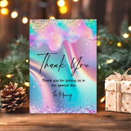 Cartão Chic holographic unicorn goteja obrigado brilhante