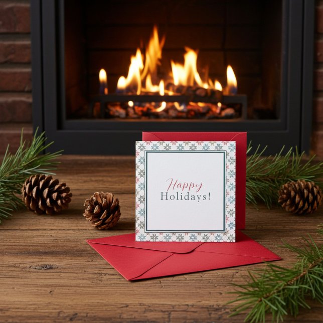 Cartão Chic Personalizado Quatro Poinsettia Motif, Natal (Elegant, Modern Christmas Card for Family and Friends)