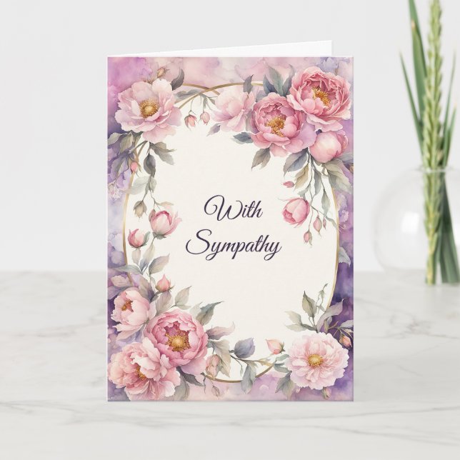 Cartão Chic Pink Peony Oval Frame Sympathy (Frente)