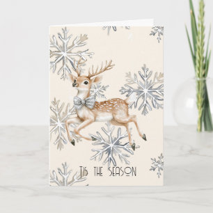 Cartão Chic Rustic Christmas Cream Deer Snowflakes