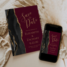 Cartão Chic Save the Date em Ágata Dourada Preta e