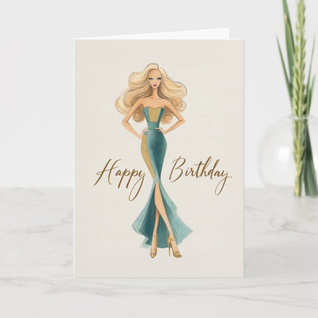 Cartão Chic Teal Gold Elegant Fashionista Birthday (Frente)