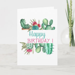 Cartão Chic Watercolor Cactus Birthday