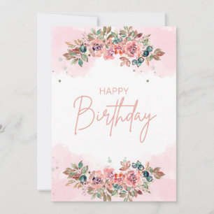 Cartão Chic Watercolor Flora Birthday
