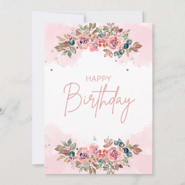 Cartão Chic Watercolor Flora Birthday (Frente)