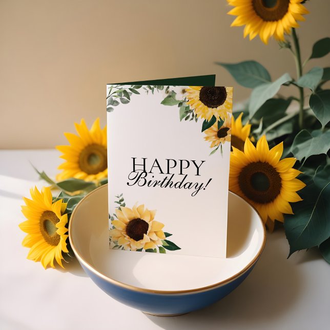 Cartão Chic Wildflower Yellow Sunflower Happy Birday (Chic Wildflower Yellow Sunflower Happy Birthday Card)