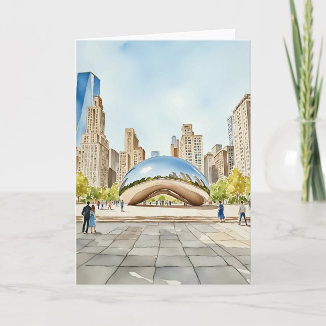 Cartão Chicago Bean Watercolor (Frente)