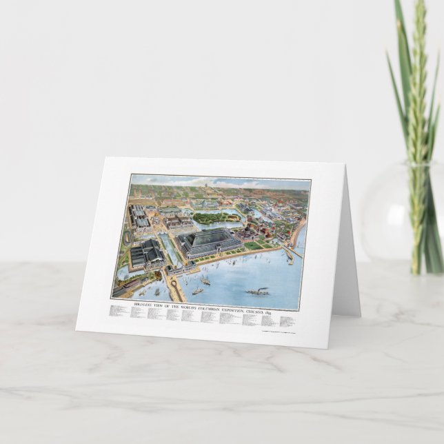 Cartão Chicago Columbian Expo, IL Panoramic Map - 1893 (Frente)