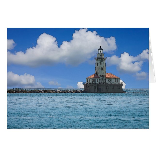 Cartão Chicago Harbor Lighthouse Painterly (Frente horizontal)