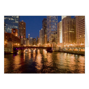 Cartão Chicago, Illinois, Paisagem urbana e Rio Chicago à