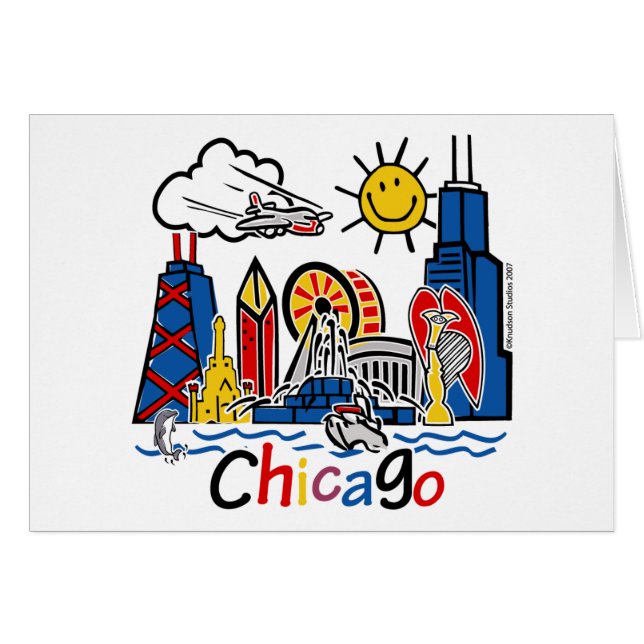 Cartão Chicago Kids Skyline (Frente horizontal)